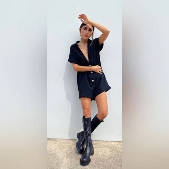 Princess Polly Vixen Short Romper Gauze 100% Cotton Playsuit Black Size 8 - Picture 3 of 11